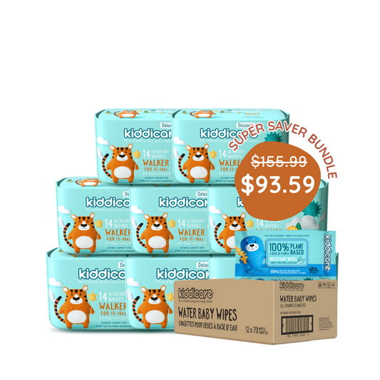 Kiddicare Super Saver Carton Bundles - 1 Nappies Carton + 1 Carton Water Baby Wipes
