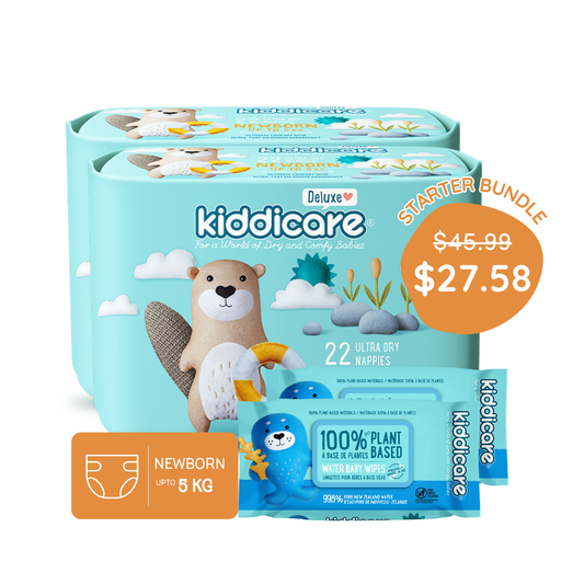Kiddicare Starter Bundle - 2 Pack Nappies + 2 Pack Water Baby Wipes