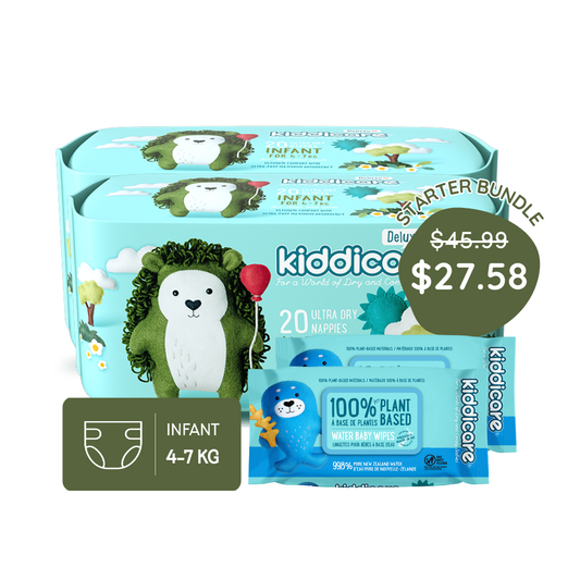 Kiddicare Starter Bundle - 2 Pack Nappies + 2 Pack Water Baby Wipes