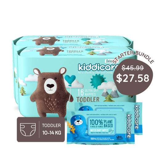Kiddicare Starter Bundle - 2 Pack Nappies + 2 Pack Water Baby Wipes