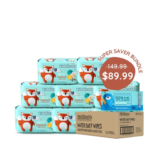 Kiddicare Super Saver Carton Bundles - 1 Nappies Carton + 1 Carton Water Baby Wipes