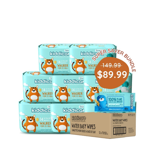 Kiddicare Super Saver Carton Bundles - 1 Nappies Carton + 1 Carton Water Baby Wipes