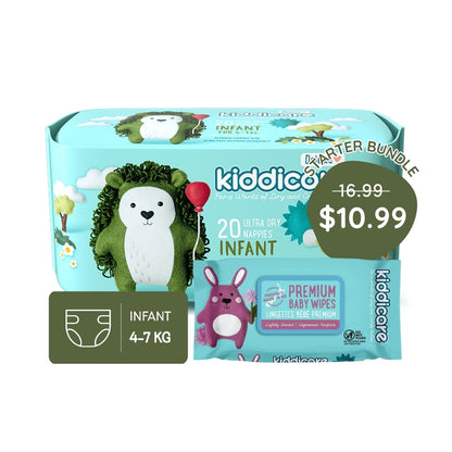 Kiddicare Starter Bundle - 1 Pack Nappies + 1 Pack Baby Wipes