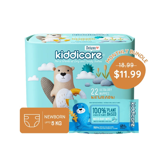 Kiddicare Starter Bundle - 1 Pack Nappies + 1 Pack Water Baby Wipes