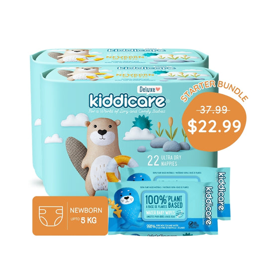 Kiddicare Starter Bundle - 2 Pack Nappies + 2 Pack Water Baby Wipes