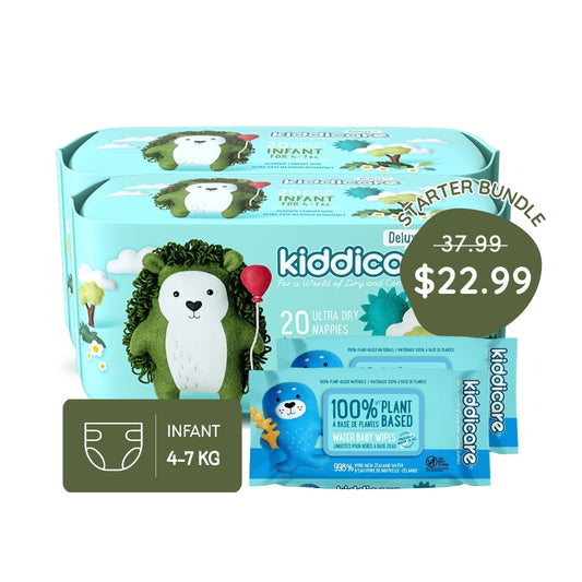 Kiddicare Starter Bundle - 2 Pack Nappies + 2 Pack Water Baby Wipes