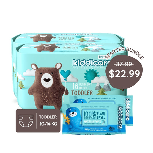 Kiddicare Starter Bundle - 2 Pack Nappies + 2 Pack Water Baby Wipes