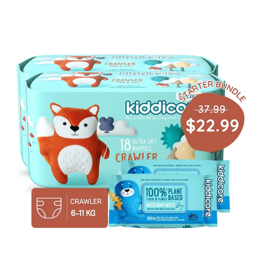 Kiddicare Starter Bundle - 2 Pack Nappies + 2 Pack Water Baby Wipes