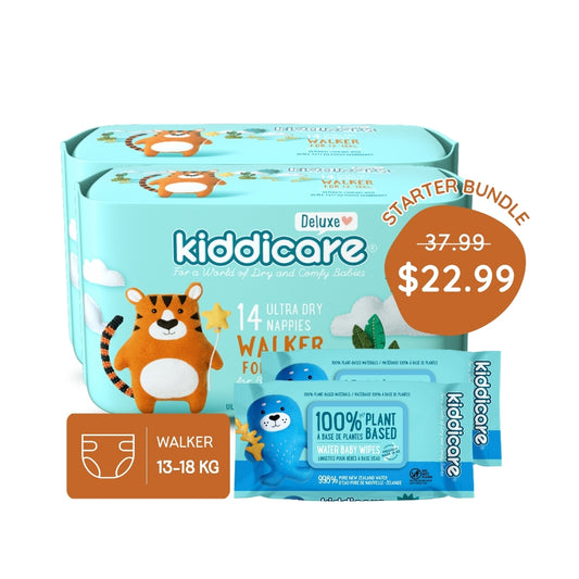 Kiddicare Starter Bundle - 2 Pack Nappies + 2 Pack Water Baby Wipes