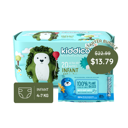 Kiddicare Starter Bundle - 1 Pack Nappies + 1 Pack Water Baby Wipes