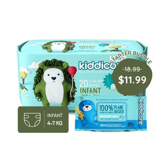 Kiddicare Starter Bundle - 1 Pack Nappies + 1 Pack Water Baby Wipes