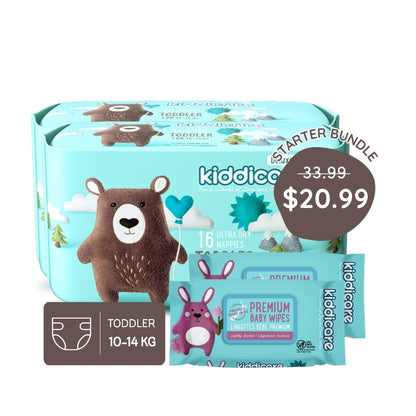 Kiddicare Starter Bundle - 2 Pack Nappies + 2 Pack Baby Wipes