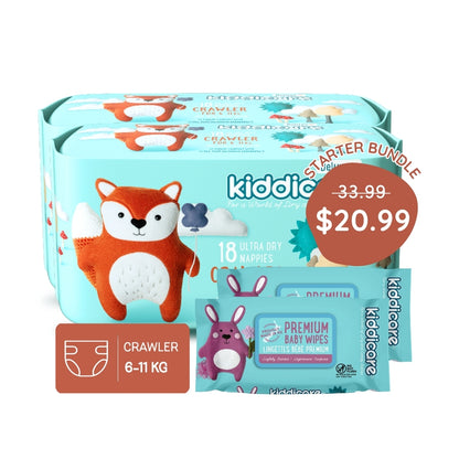 Kiddicare Starter Bundle - 2 Pack Nappies + 2 Pack Baby Wipes