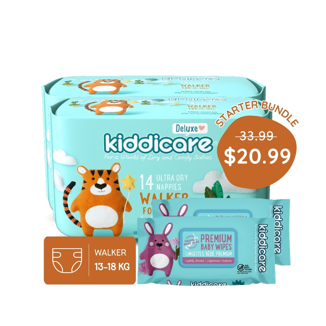 Kiddicare Starter Bundle - 2 Pack Nappies + 2 Pack Baby Wipes