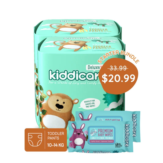 Kiddicare Starter Bundle - 2 Pack Nappy Pants + 2 Pack Baby Wipes