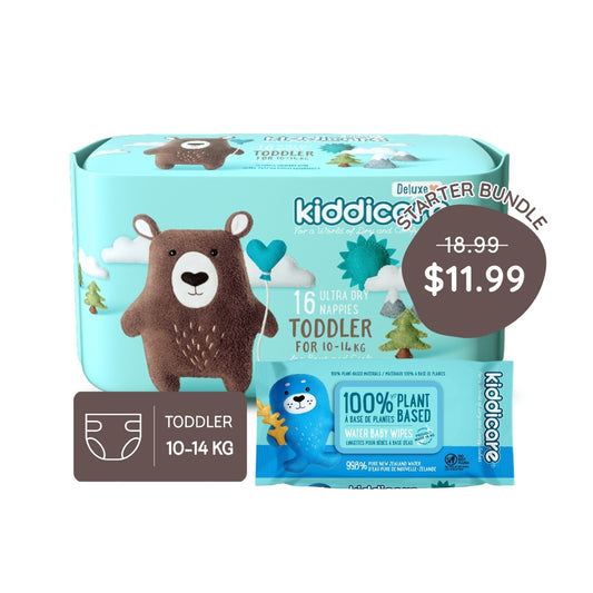 Kiddicare Starter Bundle - 1 Pack Nappies + 1 Pack Water Baby Wipes