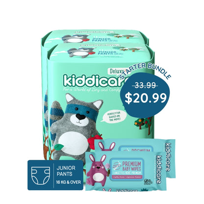 Kiddicare Starter Bundle - 2 Pack Nappy Pants + 2 Pack Baby Wipes