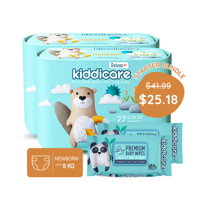Kiddicare Starter Bundle - 2 Pack Nappies + 2 Pack Baby Wipes