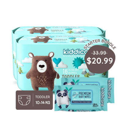 Kiddicare Starter Bundle - 2 Pack Nappies + 2 Pack Baby Wipes