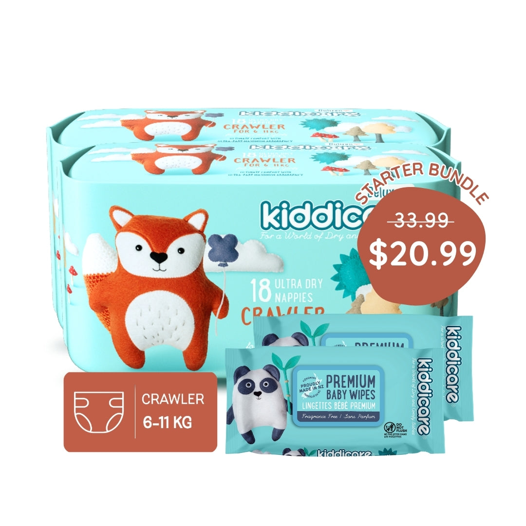 Kiddicare Starter Bundle - 2 Pack Nappies + 2 Pack Baby Wipes