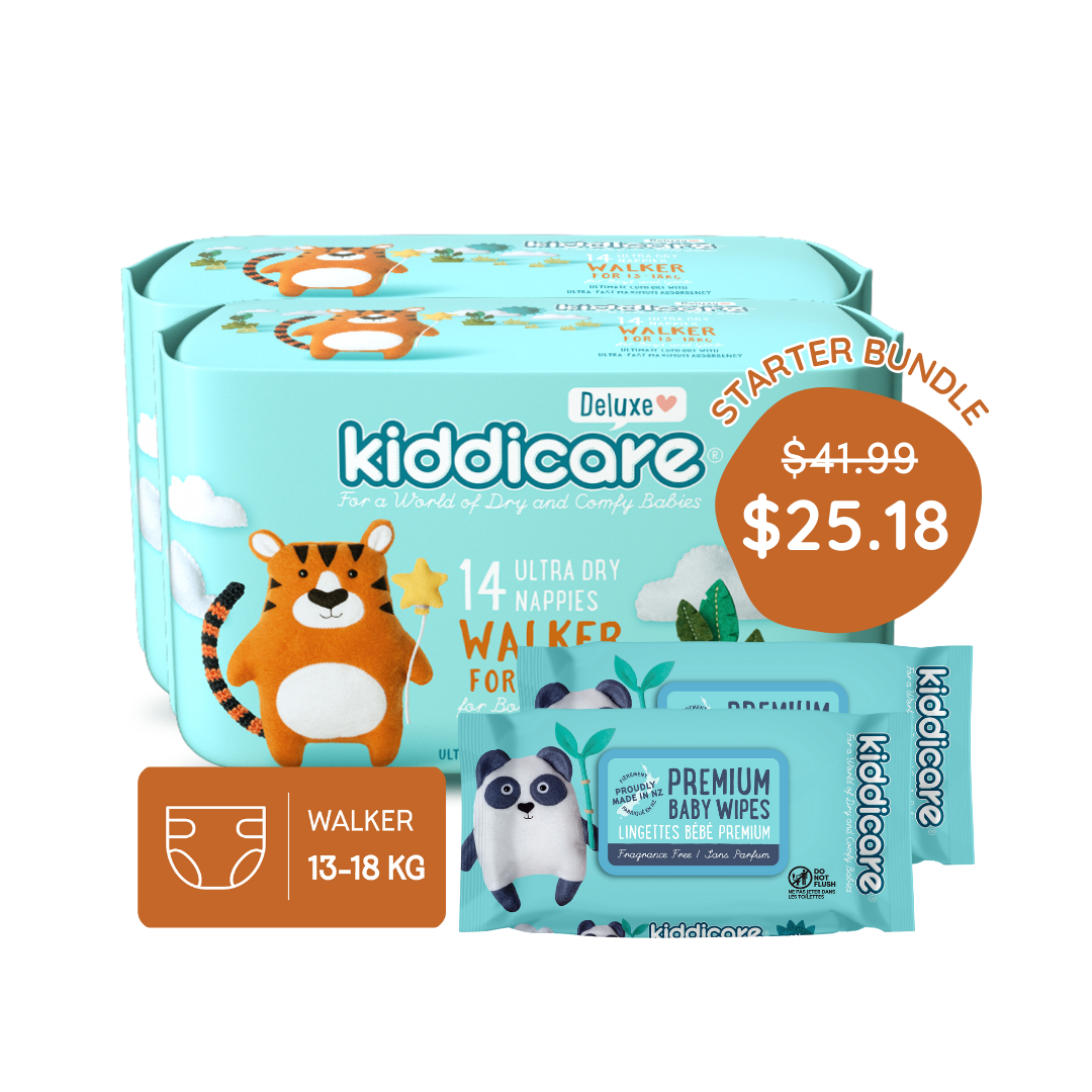 Kiddicare Starter Bundle - 2 Pack Nappies + 2 Pack Baby Wipes