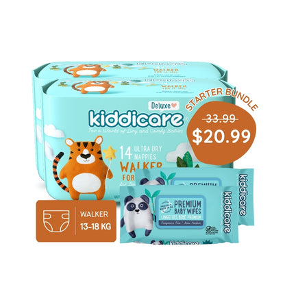 Kiddicare Starter Bundle - 2 Pack Nappies + 2 Pack Baby Wipes