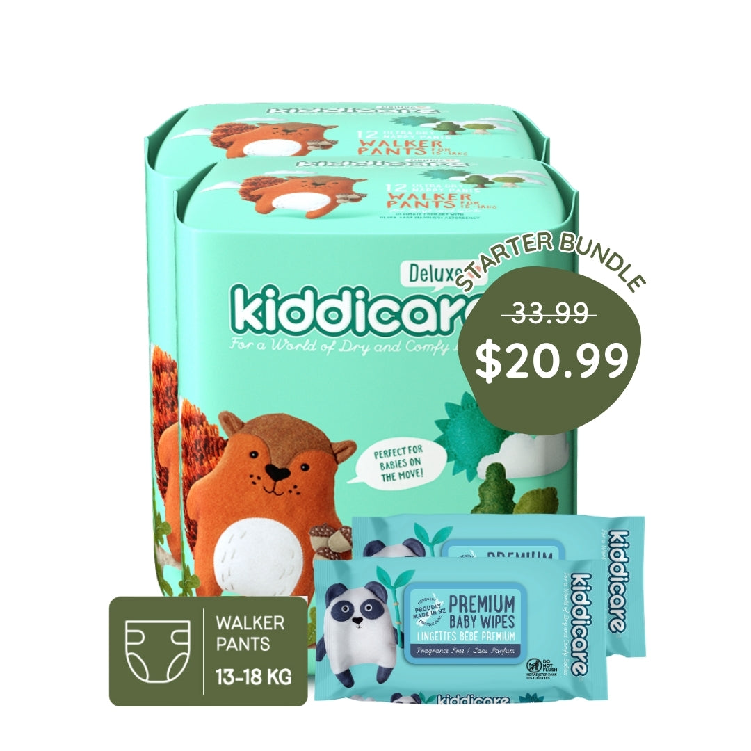 Kiddicare Starter Bundle - 2 Pack Nappy Pants + 2 Pack Baby Wipes