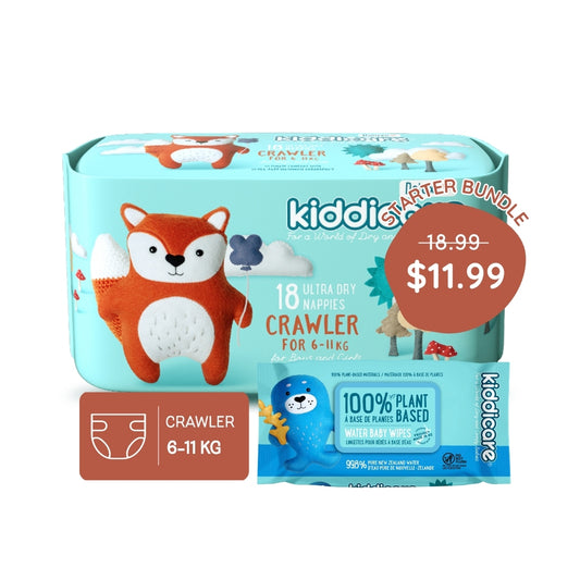 Kiddicare Starter Bundle - 1 Pack Nappies + 1 Pack Water Baby Wipes