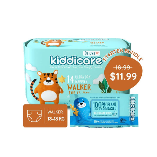 Kiddicare Starter Bundle - 1 Pack Nappies + 1 Pack Water Baby Wipes