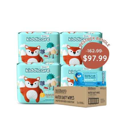 Kiddicare Restock Bundle - Bulk Pack Nappies + 1 Carton Water Baby Wipes