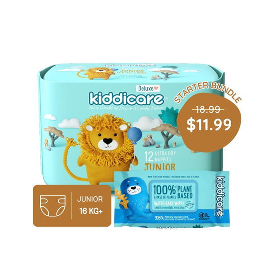 Kiddicare Starter Bundle - 1 Pack Nappies + 1 Pack Water Baby Wipes