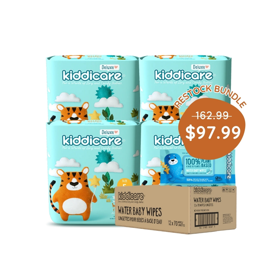 Kiddicare Restock Bundle - Bulk Pack Nappies + 1 Carton Water Baby Wipes