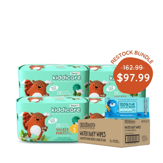 Kiddicare Restock Bundle -  Bulk Pack Nappy Pants + 1 Carton Water Baby Wipes