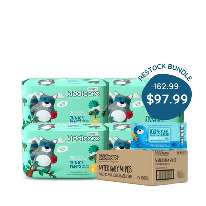 Kiddicare Restock Bundle -  Bulk Pack Nappy Pants + 1 Carton Water Baby Wipes