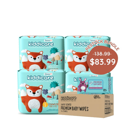 Kiddicare Restock Bundle - Bulk Pack Nappies + 1 Carton Baby Wipes