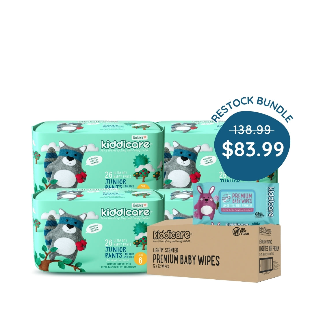 Kiddicare Restock Bundle - Bulk Pack Nappy Pants + 1 Carton Baby Wipes