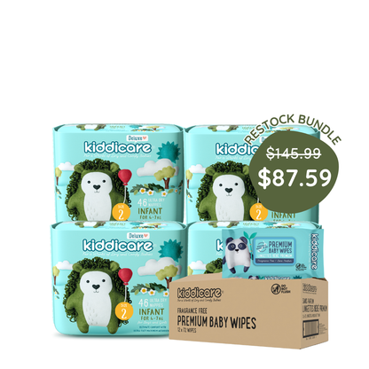 Kiddicare Restock Bundle - Bulk Pack Nappies + 1 Carton Baby Wipes