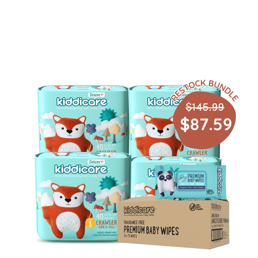 Kiddicare Restock Bundle - Bulk Pack Nappies + 1 Carton Baby Wipes