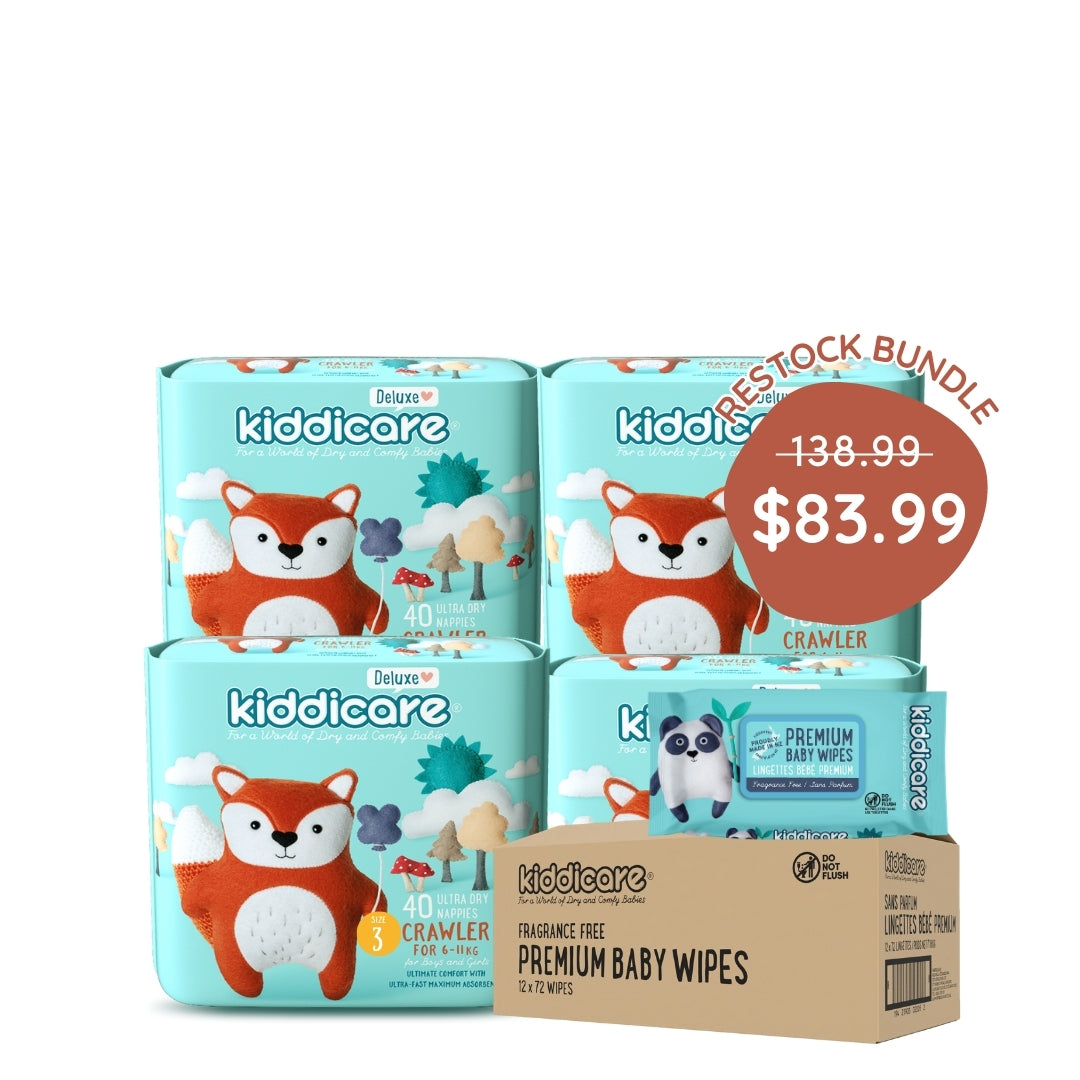 Kiddicare Restock Bundle - Bulk Pack Nappies + 1 Carton Baby Wipes