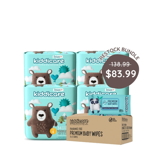 Kiddicare Restock Bundle - Bulk Pack Nappies + 1 Carton Baby Wipes